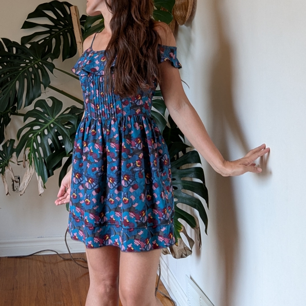 Kimchi Blue Floral Off-Shoulder Mini Dress - Blue and Pink